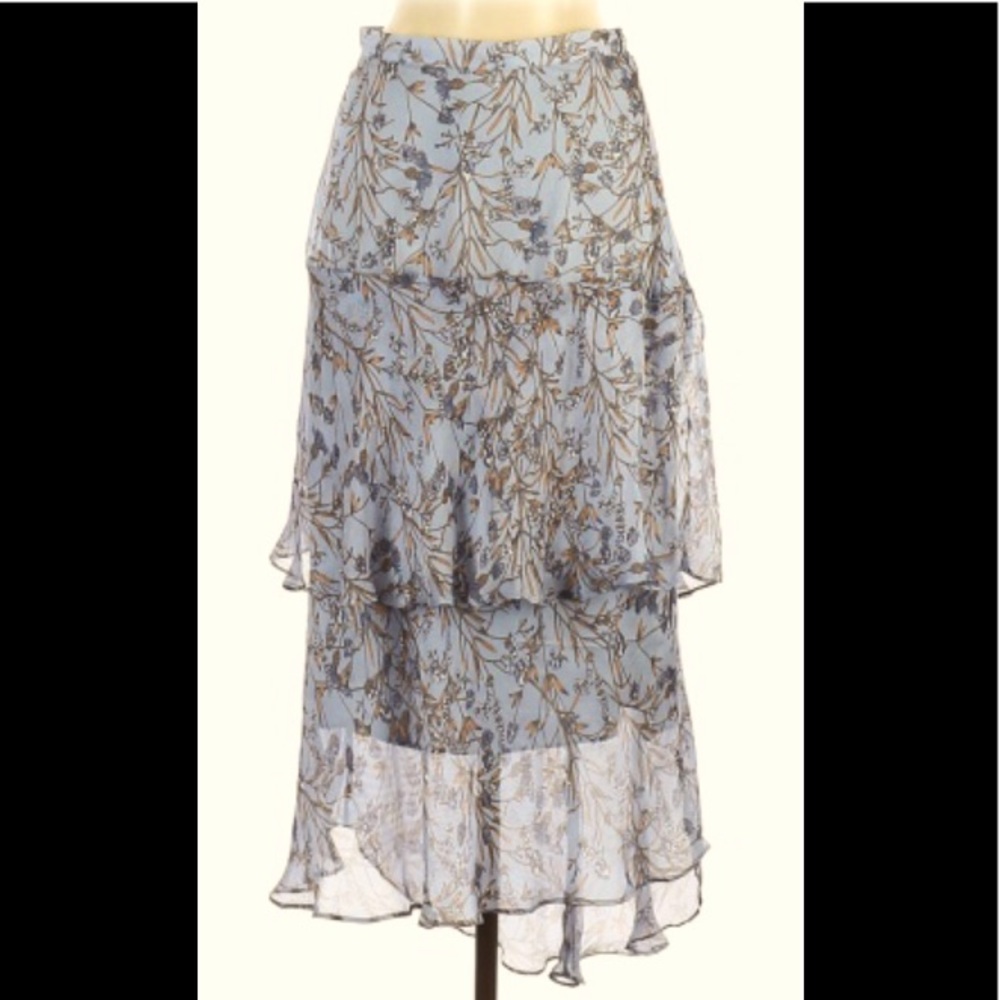 Chelsea & Violet Blue Floral Ruffle Midi Skirt